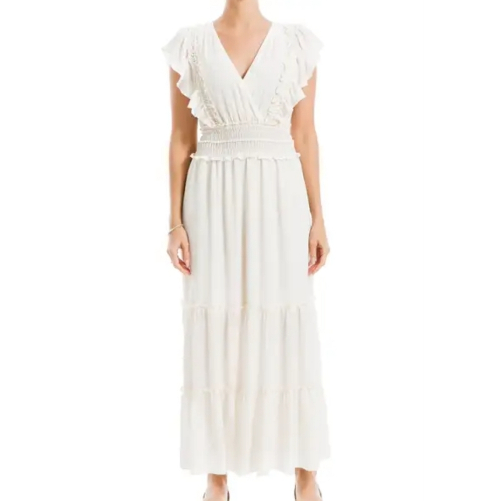 NWT MAX STUDIO Pebble Crepe Flutter Sleeve Maxi Dress